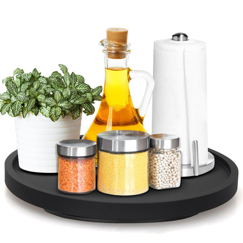 Ayiaren Lazy Susan negro de madera, placa giratoria para especias y condimentos.