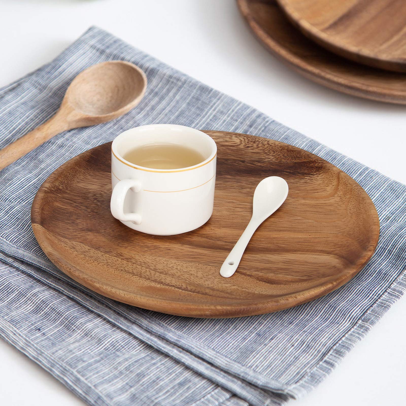 Ayiaren dos platos de acacia de 10 pulgadas, conjunto práctico para comidas diarias.