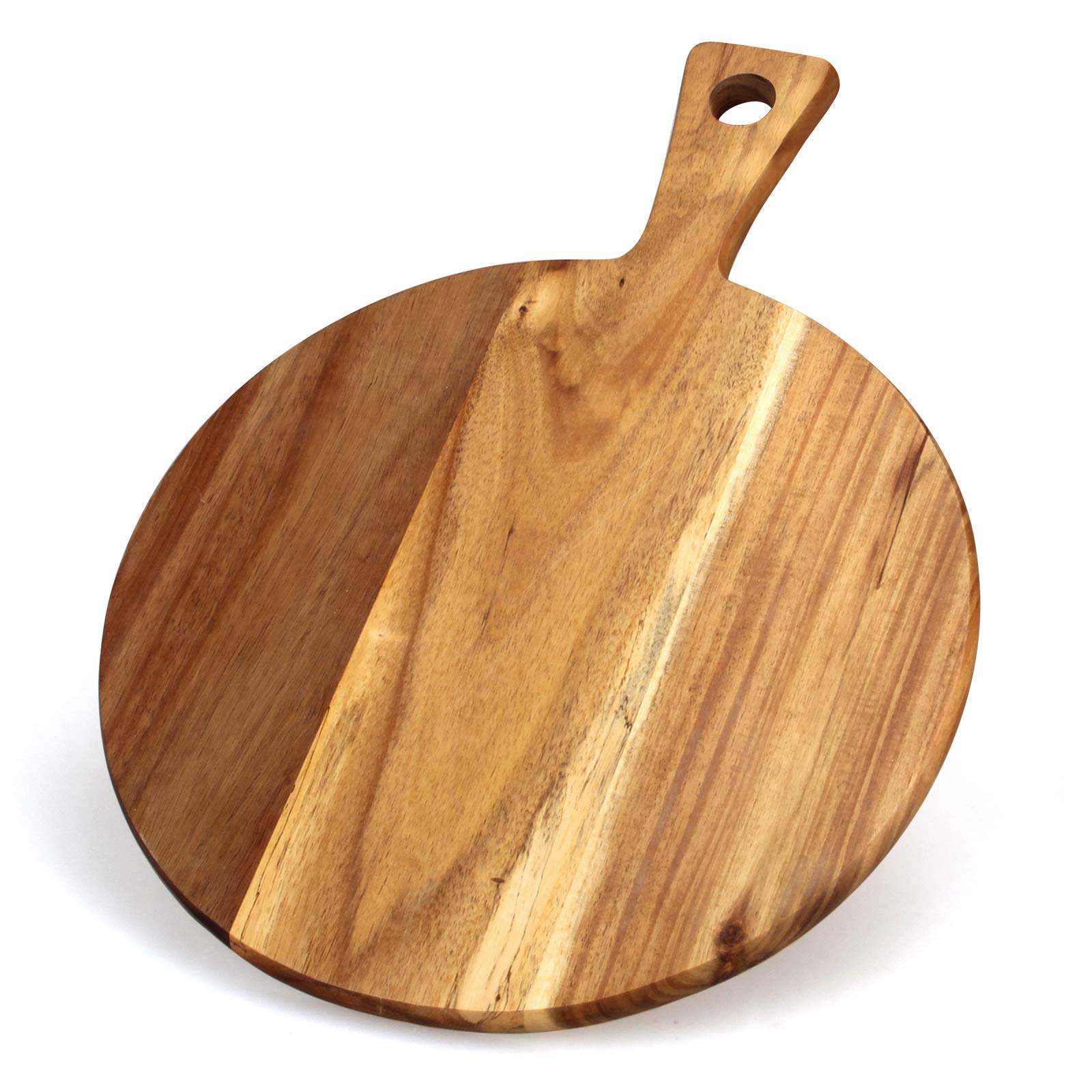 Tabla de cortar redonda 21x16 con asa de Ayiaren, ideal para cortar carne y quesos.