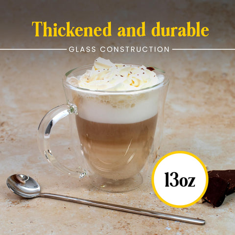 Vaso AYL doble pared para cappuccino, diseño elegante y sin condensación.