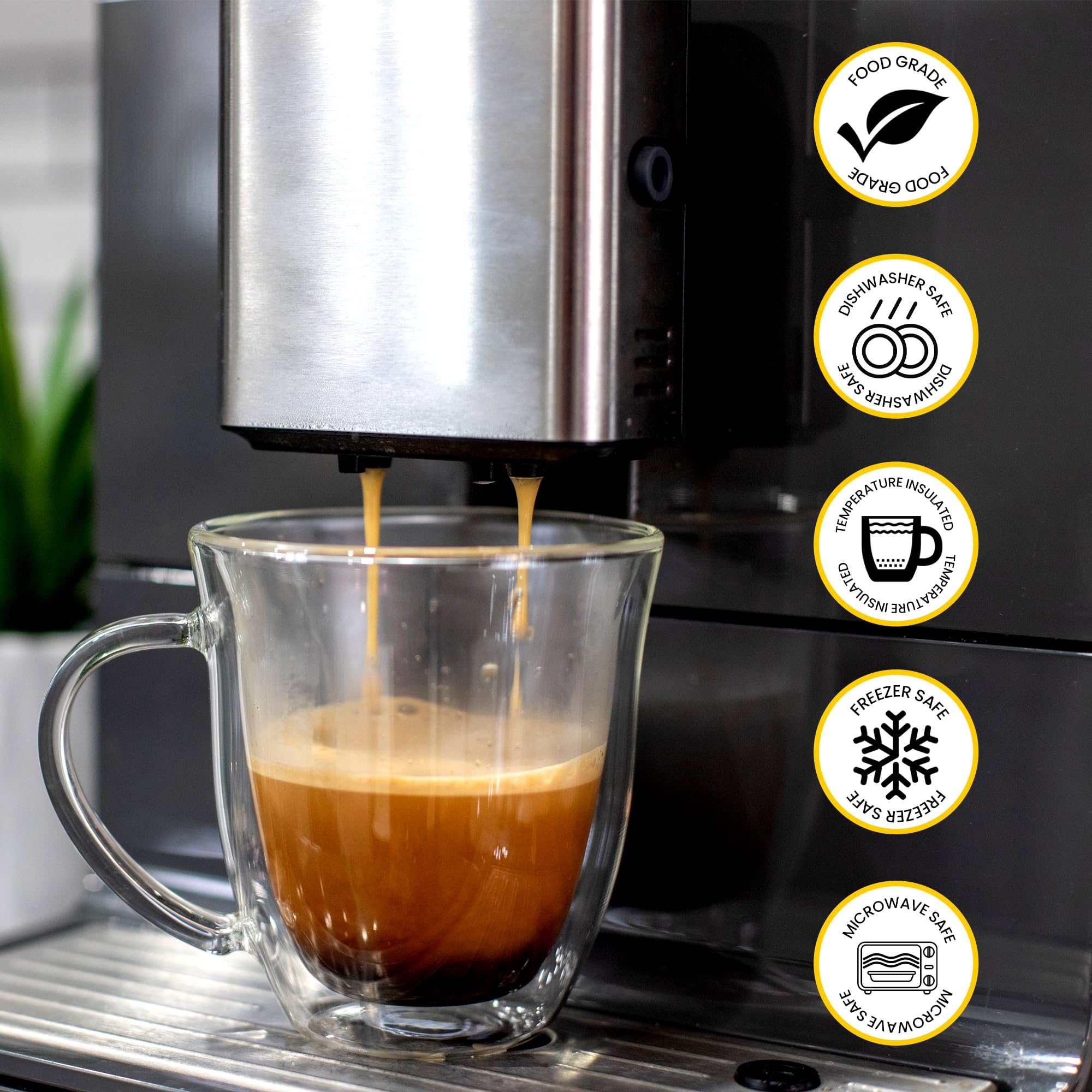 Taza AYL doble pared para latte, claridad del vidrio y temperatura estable.
