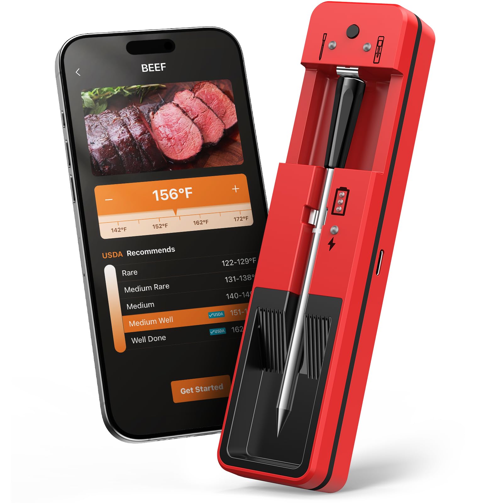 AYMDKI termómetro de carne con frente inalámbrico, lectura rápida para resultados uniformes