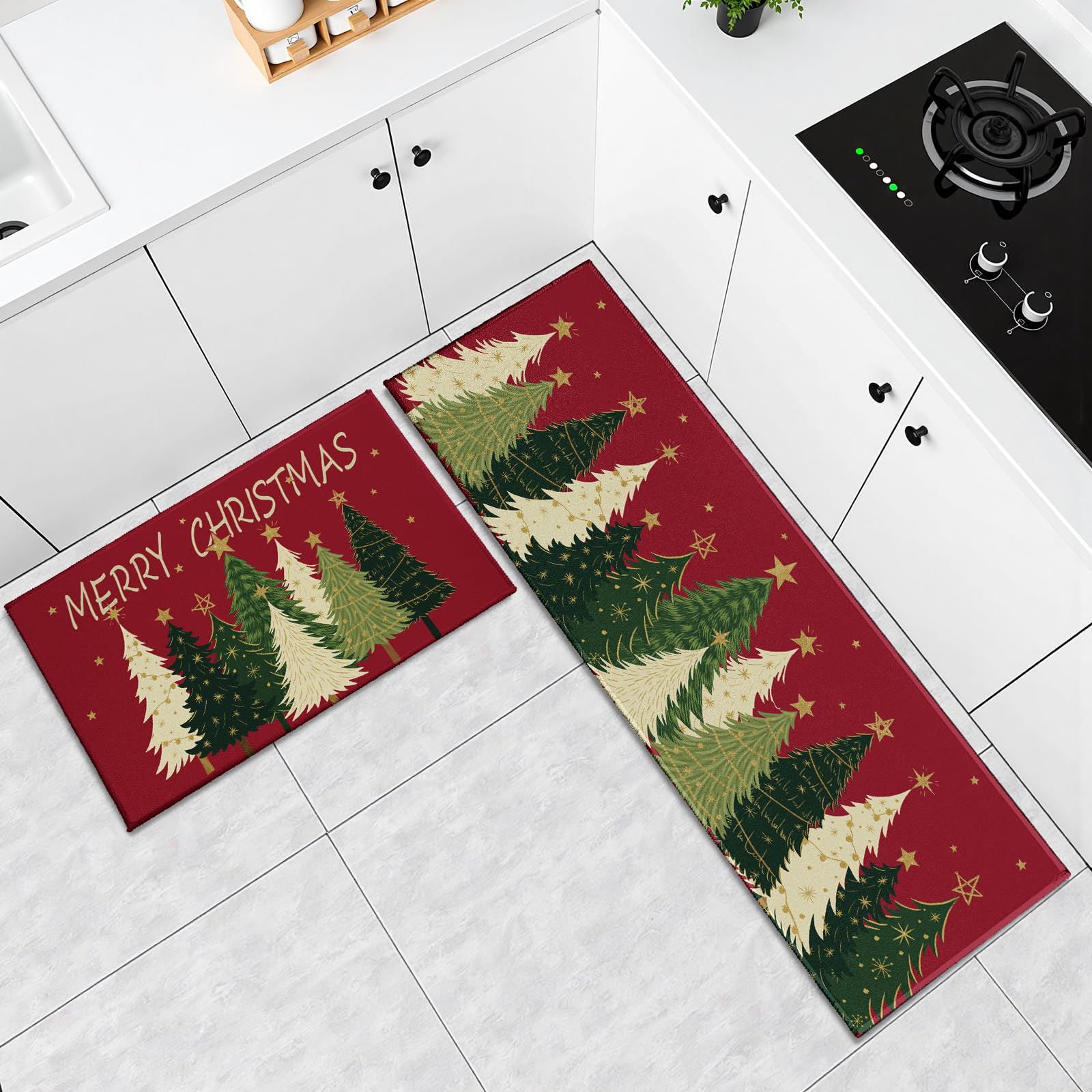 Alfombra Aytipun navidad con árbol y estrella, diseño invernal para pasillos