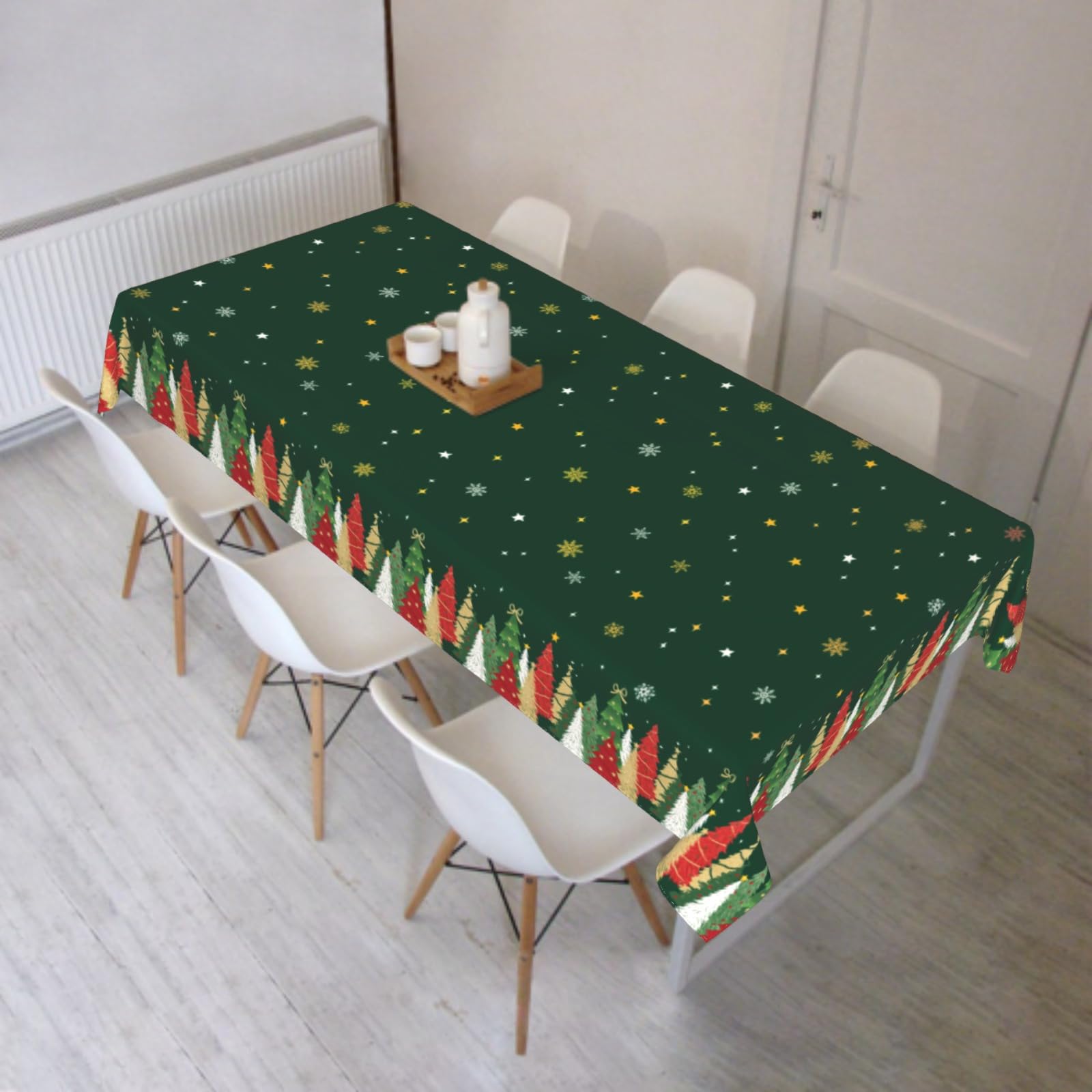 Mantel verde bosque con árboles para comidas familiares
