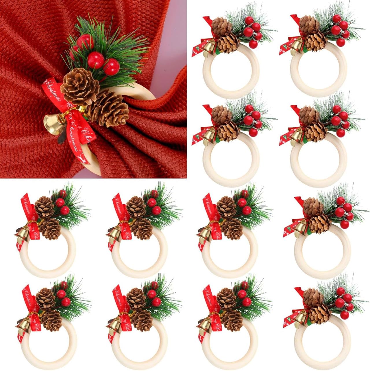 Ayuanb anillos para servilletas con conos de pino, ideal para mesas festivas