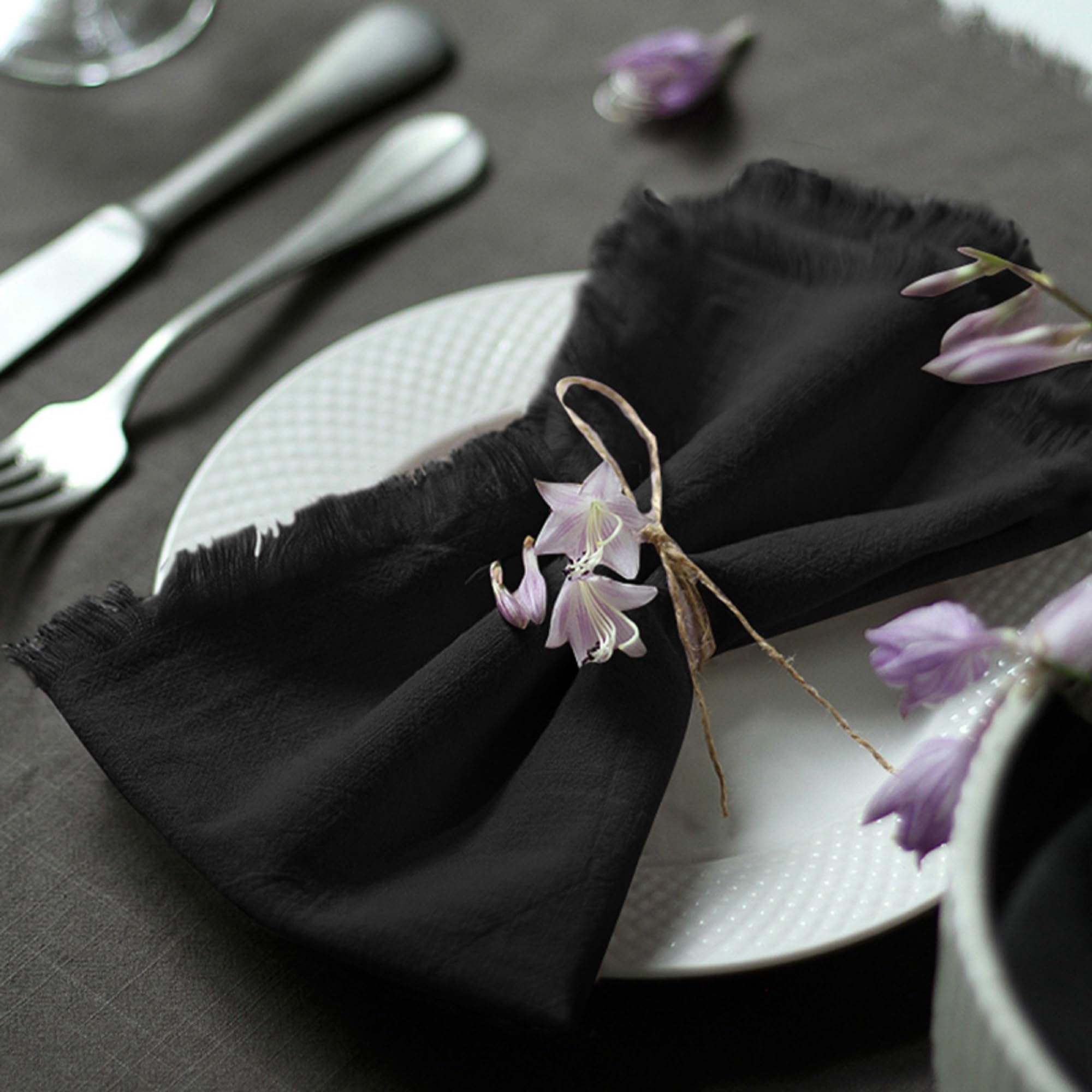 Ayuzawa servilletas de algodón con franja, 18x18 pulgadas, negro, para cenas elegantes.