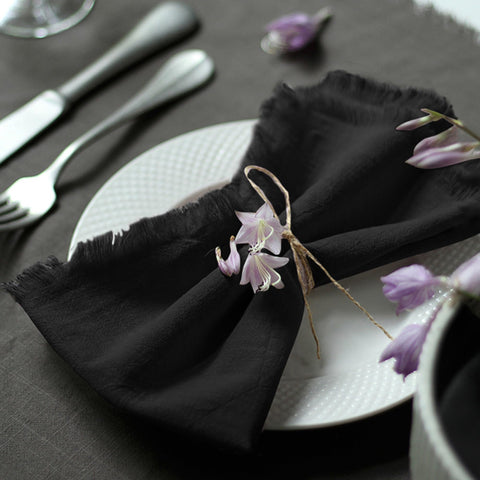 Ayuzawa servilletas de algodón con franja, 18x18 pulgadas, negro, para cenas elegantes.
