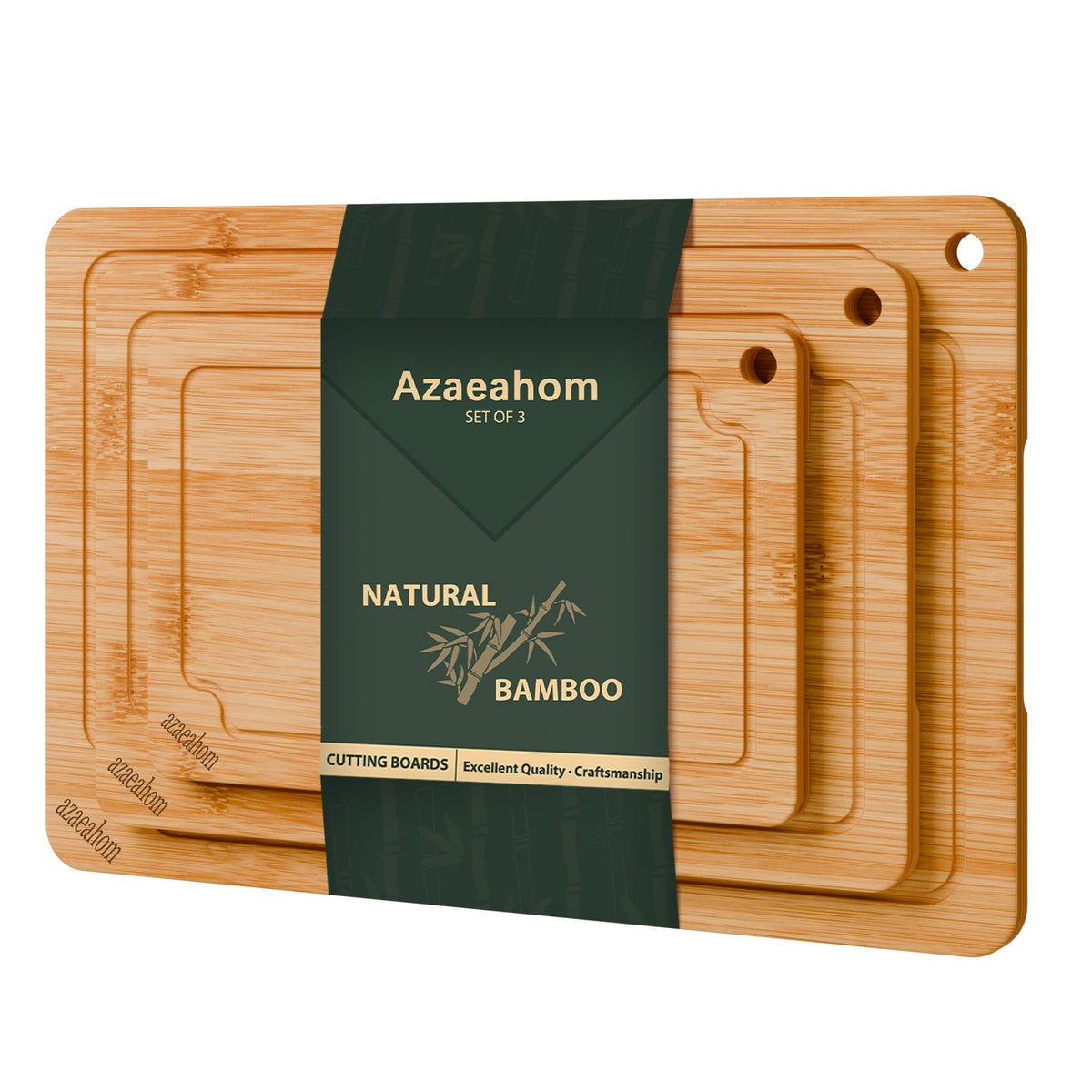 Tabla de corte Azaeahom bambú grande con asa integrada, ideal para carnes y barbacoas.
