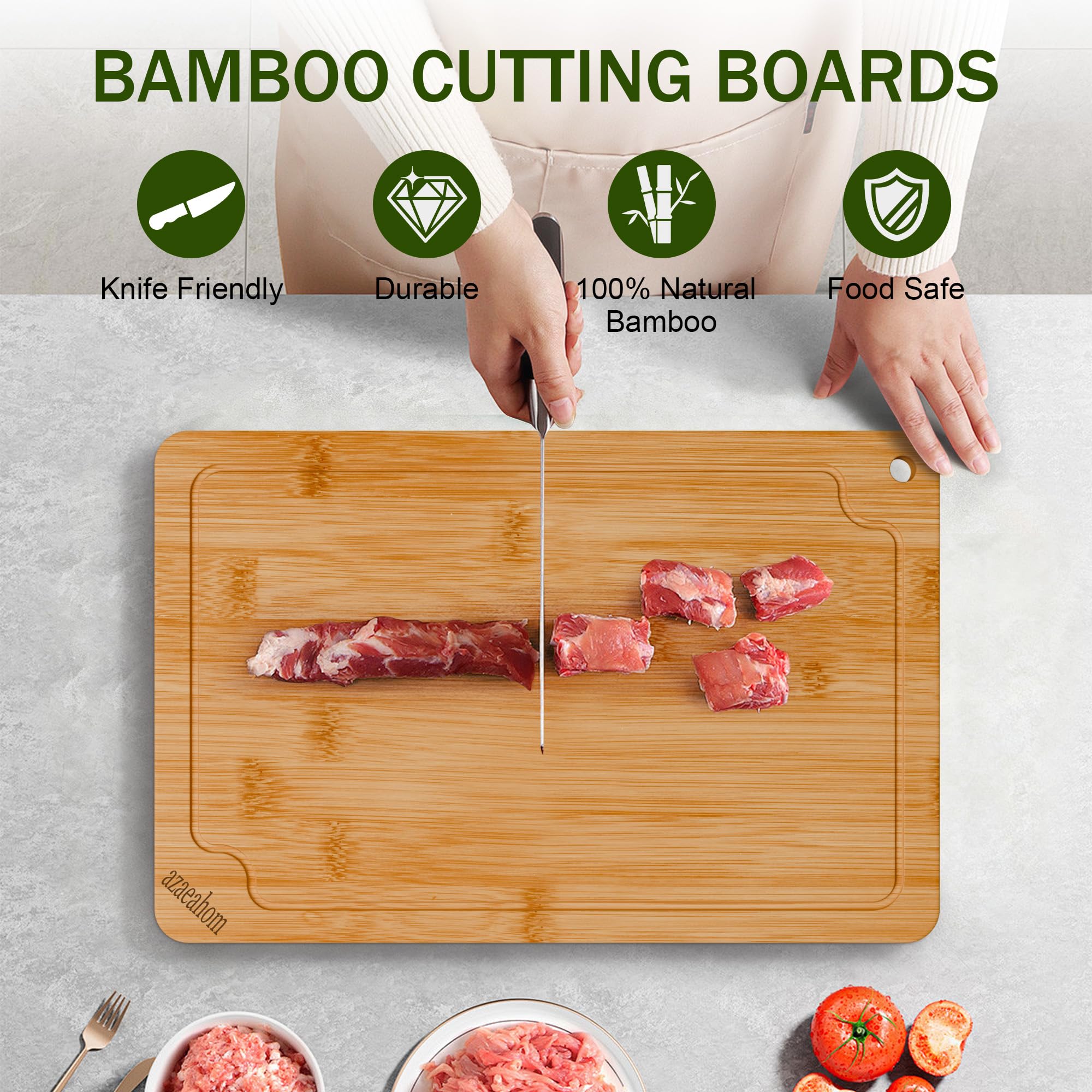 Tabla de corte Azaeahom bambú pequeña con surco para jugos, útil para recetas rápidas.