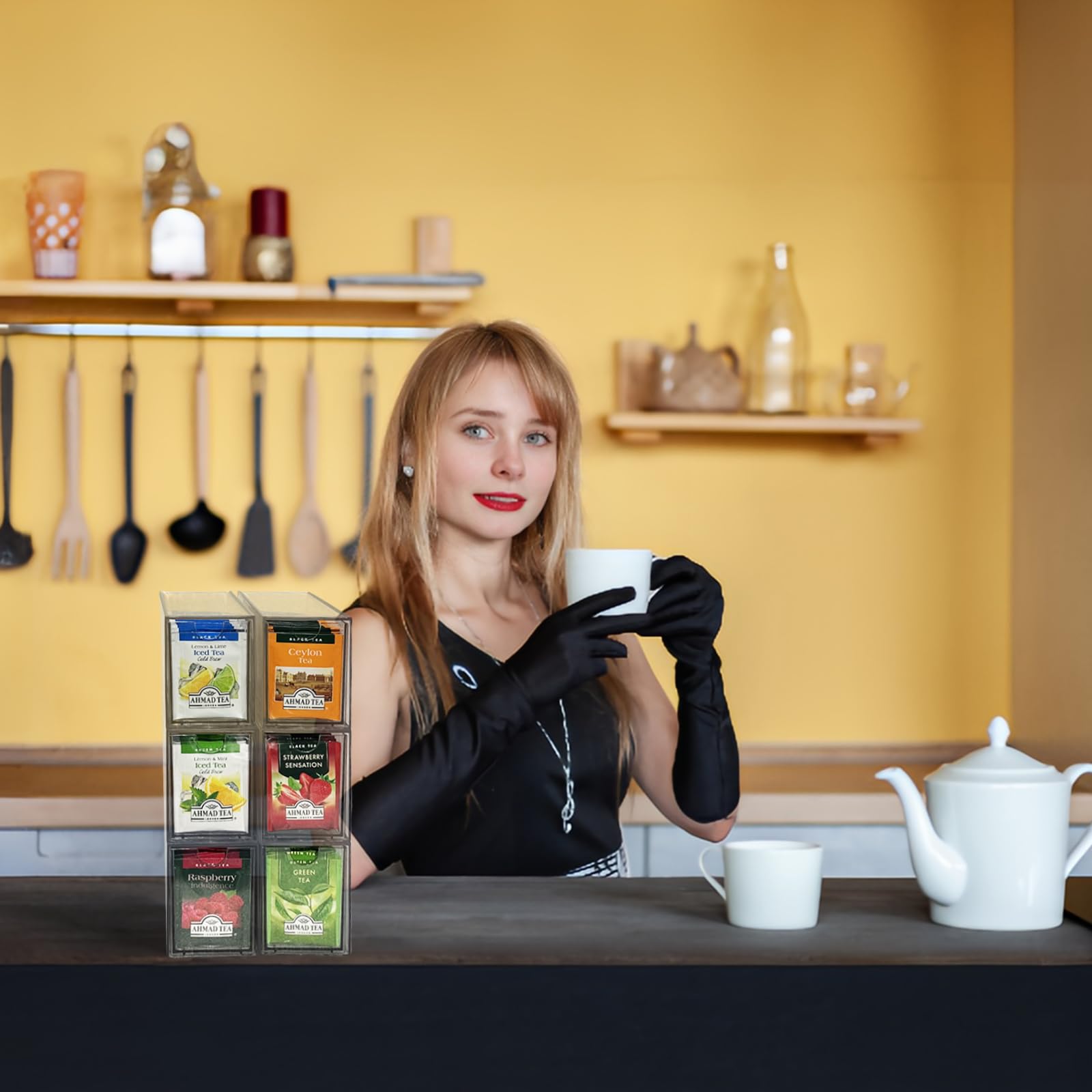 AZEZO cajones deslizantes para té, acceso rápido sin mover otros elementos