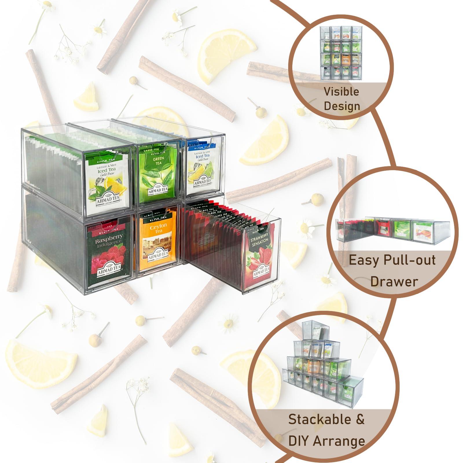 AZEZO diseño acrílico transparente para té facilita encontrar bolsitas