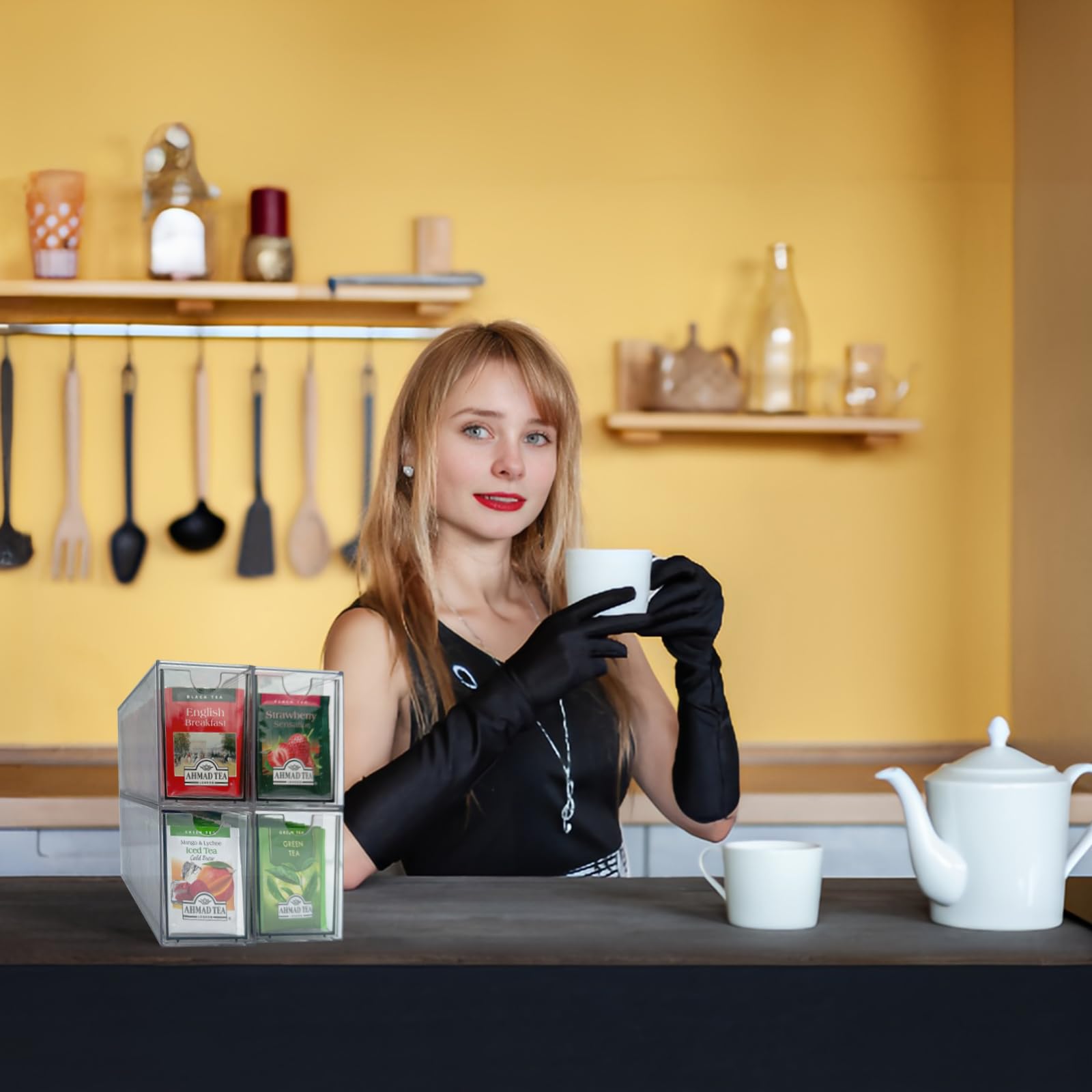 AZEZO cajones transparentes para té, solución apilable que facilita la despensa
