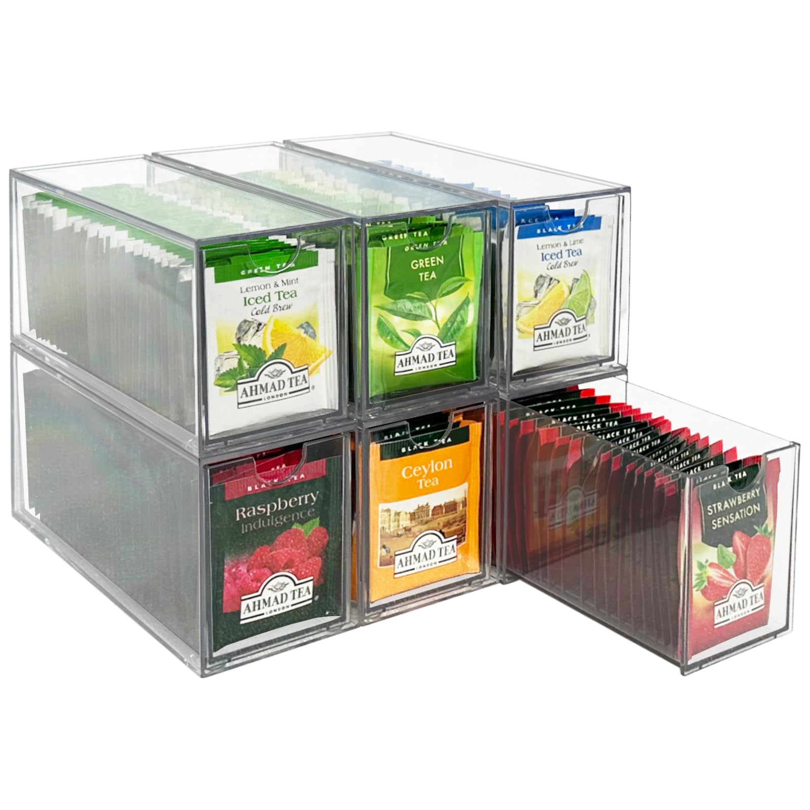 AZEZO organizador acrílico para té con seis cajones, visibilidad total
