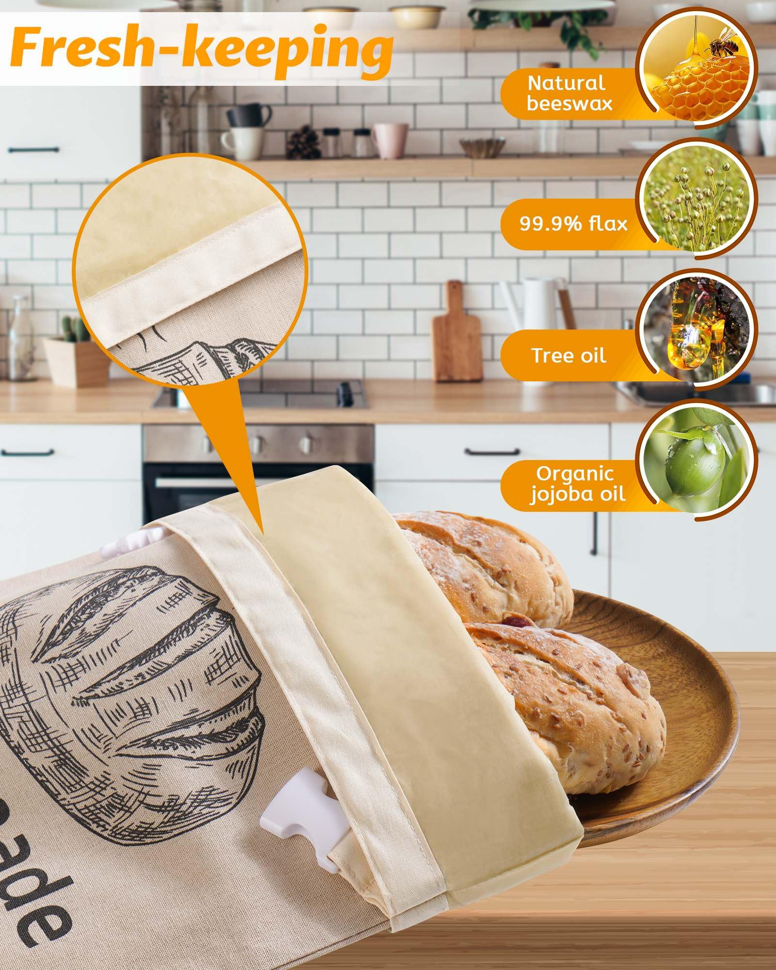 AZLTC bolsa de pan con cera de abeja, ideal para pan casero.