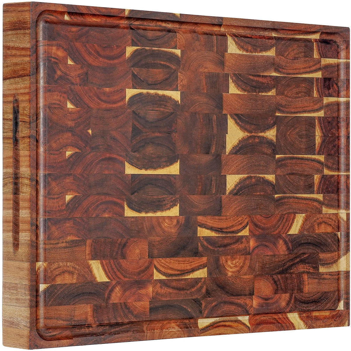 AZRHOM tabla de acacia, grano final, vista frontal para cortar con estabilidad.