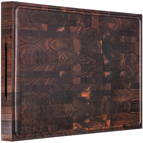 AZRHOM tabla de corte madera nuez, borde extragrande para porciones grandes.