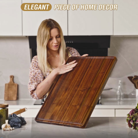 AZRHOM Tabla de cortar nogal 24x18, madera de alta calidad para cocina elegante