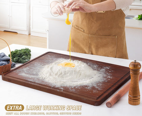 AZRHOM Tabla de cortar nogal 24x18, madera amable con cuchillos