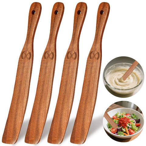 Azureblue conjunto de 4 espátulas delgadas de teca para mezclar masa madre