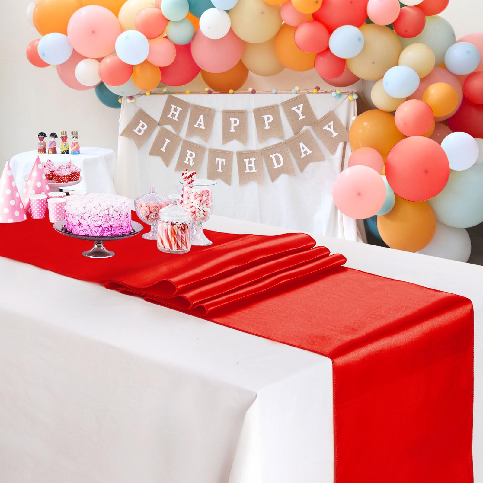 Conjunto de caminos de mesa rojo satinado B-COOL 5 piezas