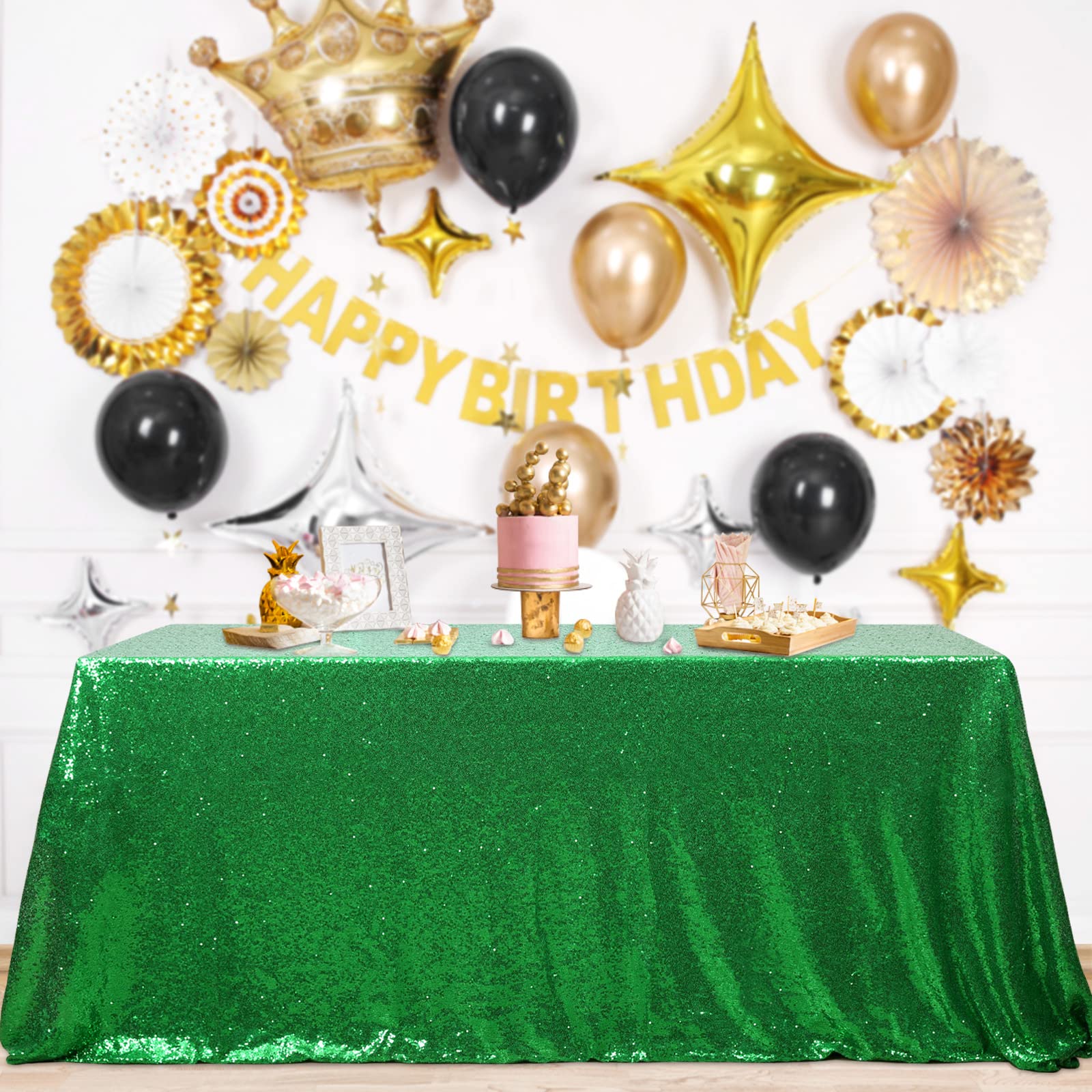 Mantel de lentejuelas verde B-COOL para bodas, ideal como fondo elegante.
