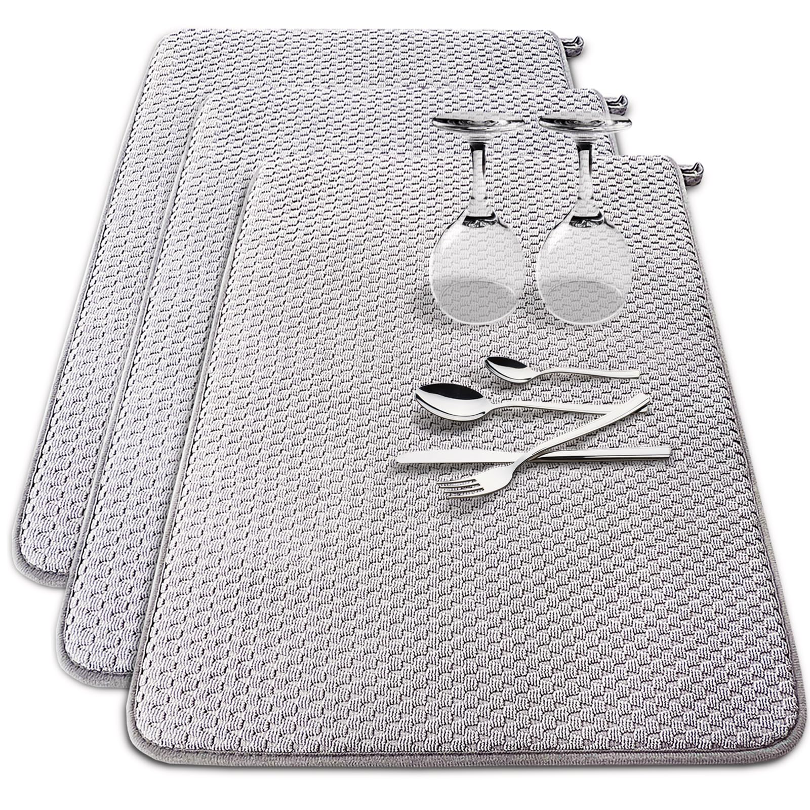 Baaxxango conjunto de tapetes de microfibra gris para secar vajilla y encimeras.