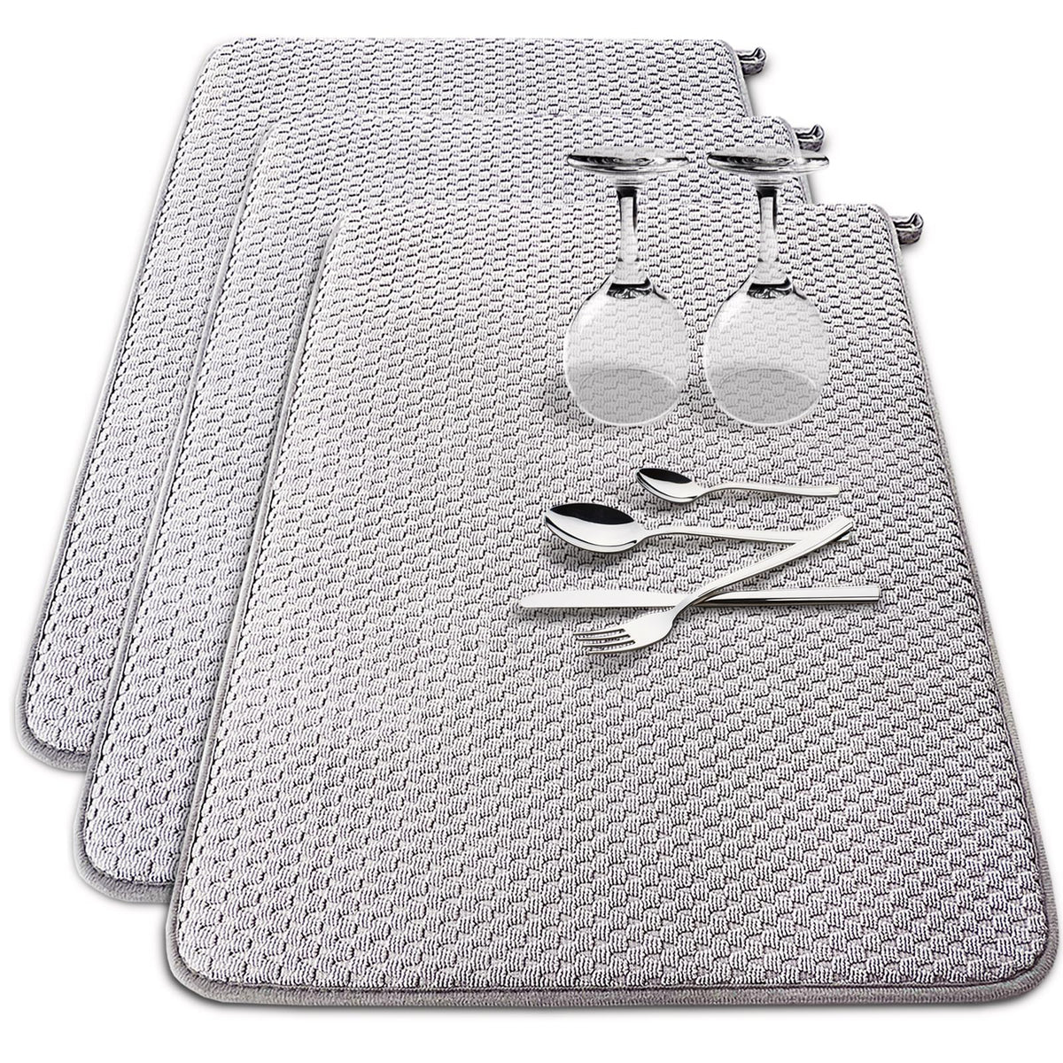 Baaxxango conjunto de tapetes de microfibra gris para secar vajilla y encimeras.