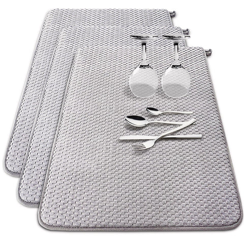 Baaxxango conjunto de tapetes de microfibra gris para secar vajilla y encimeras.