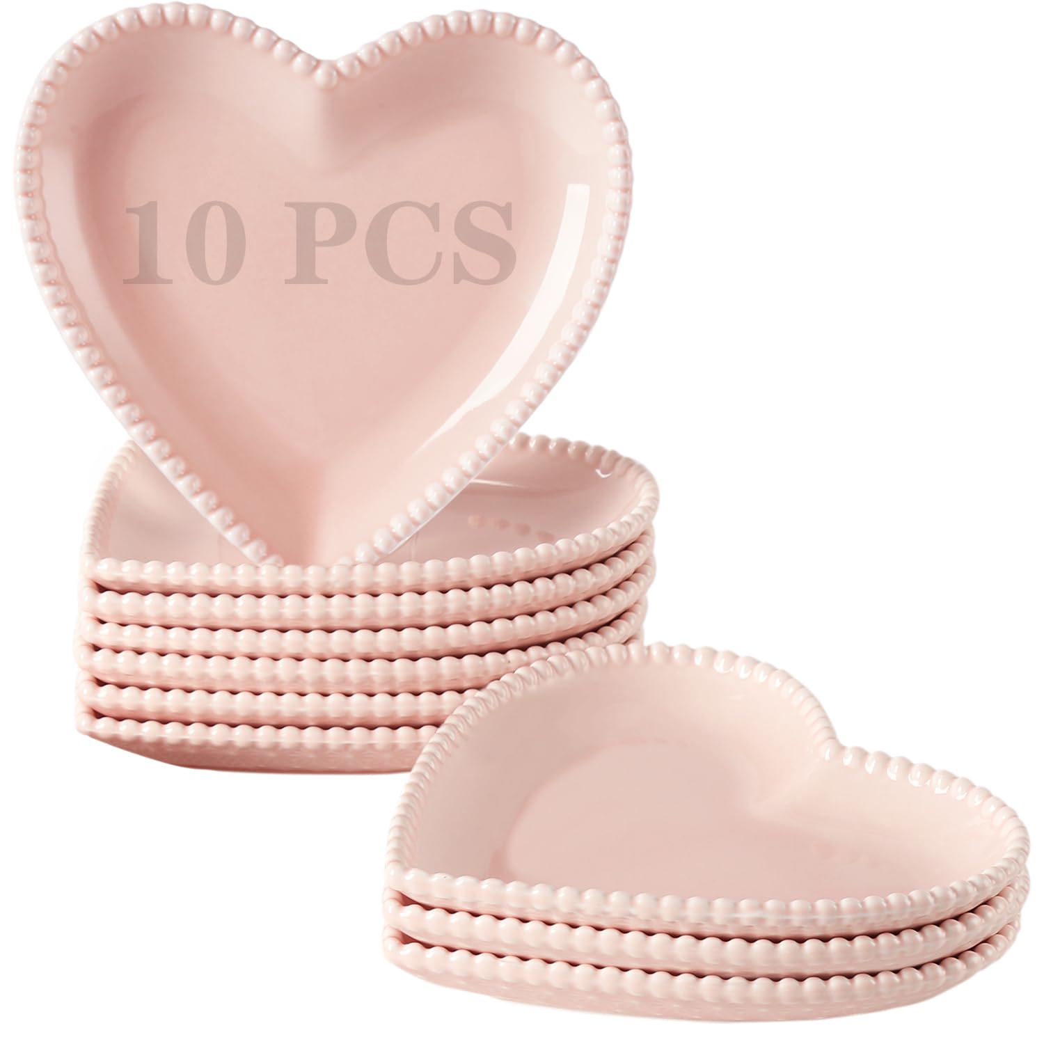 BABALIU platitos corazón 6.3 pulgadas en rosa, ideales para postres.
