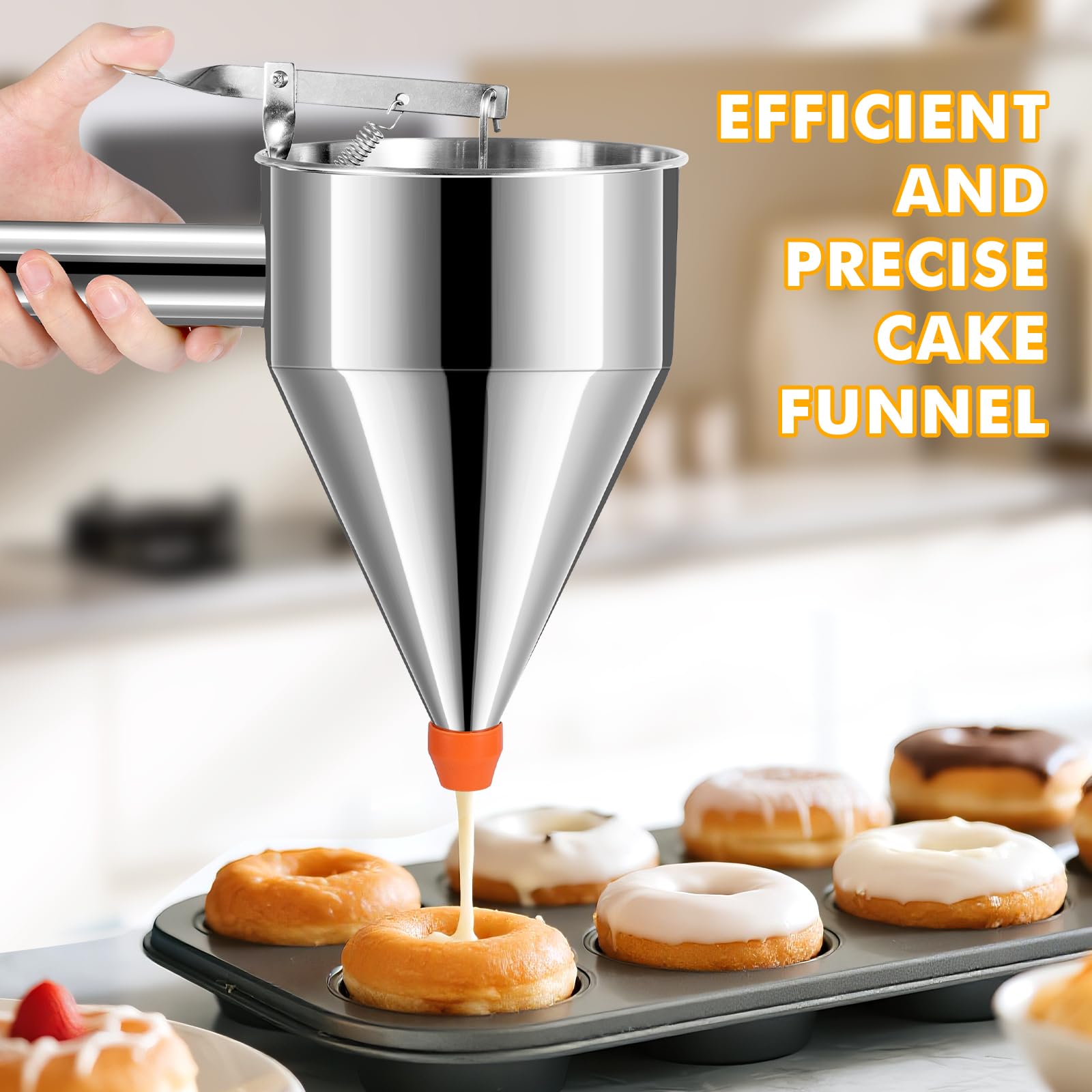 Capacidad de 40 onzas ideal para muffins, waffles y pasteles.