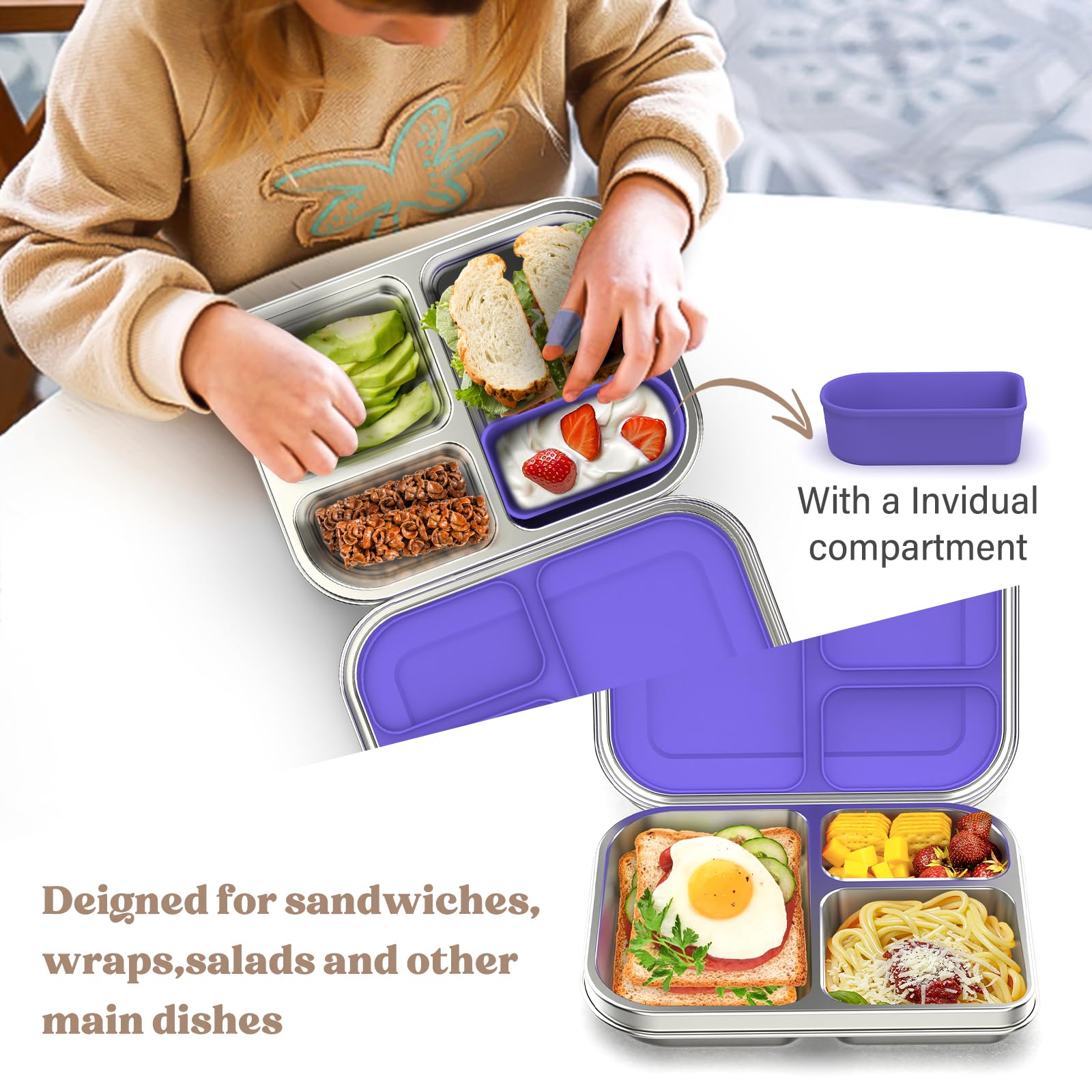 Caja bento BABHAMNESS de acero inoxidable 304, resistente para uso diario.
