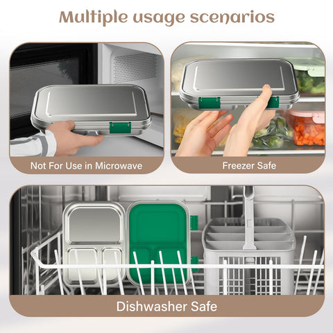 BABHAMNESS lonchera bento en acero inoxidable 304, libre de BPA y duradera.