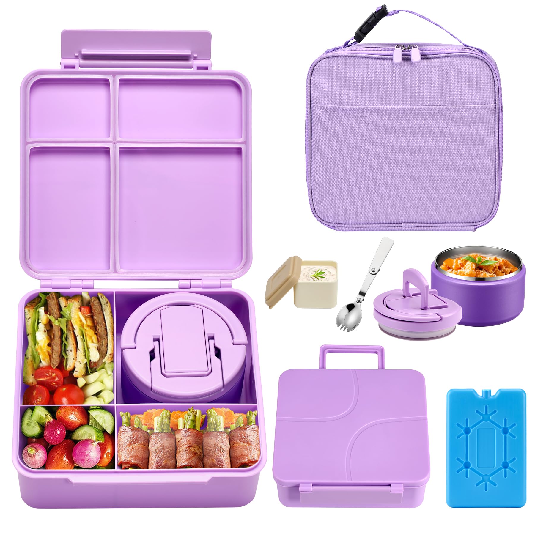 BABHAMNESS lonchera bento cerrada con cuatro compartimentos, ideal para almuerzos escolares sin derrames.