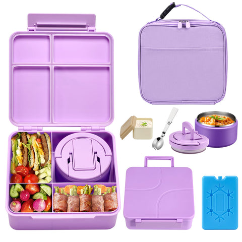 BABHAMNESS lonchera bento cerrada con cuatro compartimentos, ideal para almuerzos escolares sin derrames.