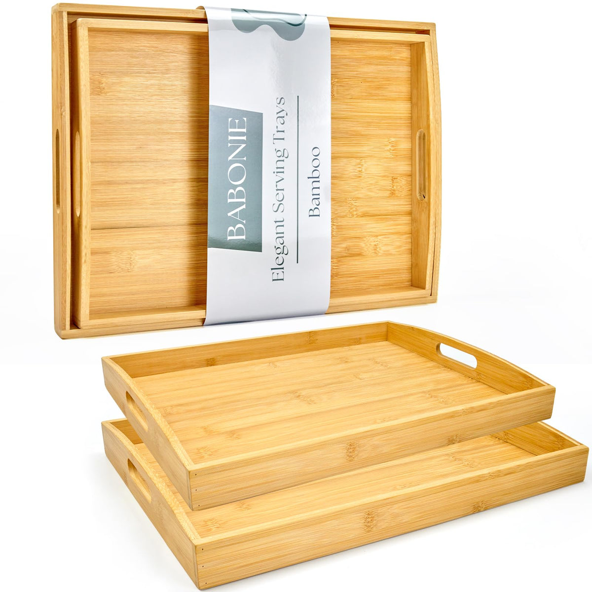 Babonie bandeja grande de bambú con asas, ideal para servir y transportar alimentos