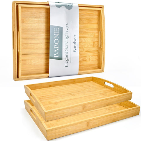Babonie bandeja grande de bambú con asas, ideal para servir y transportar alimentos