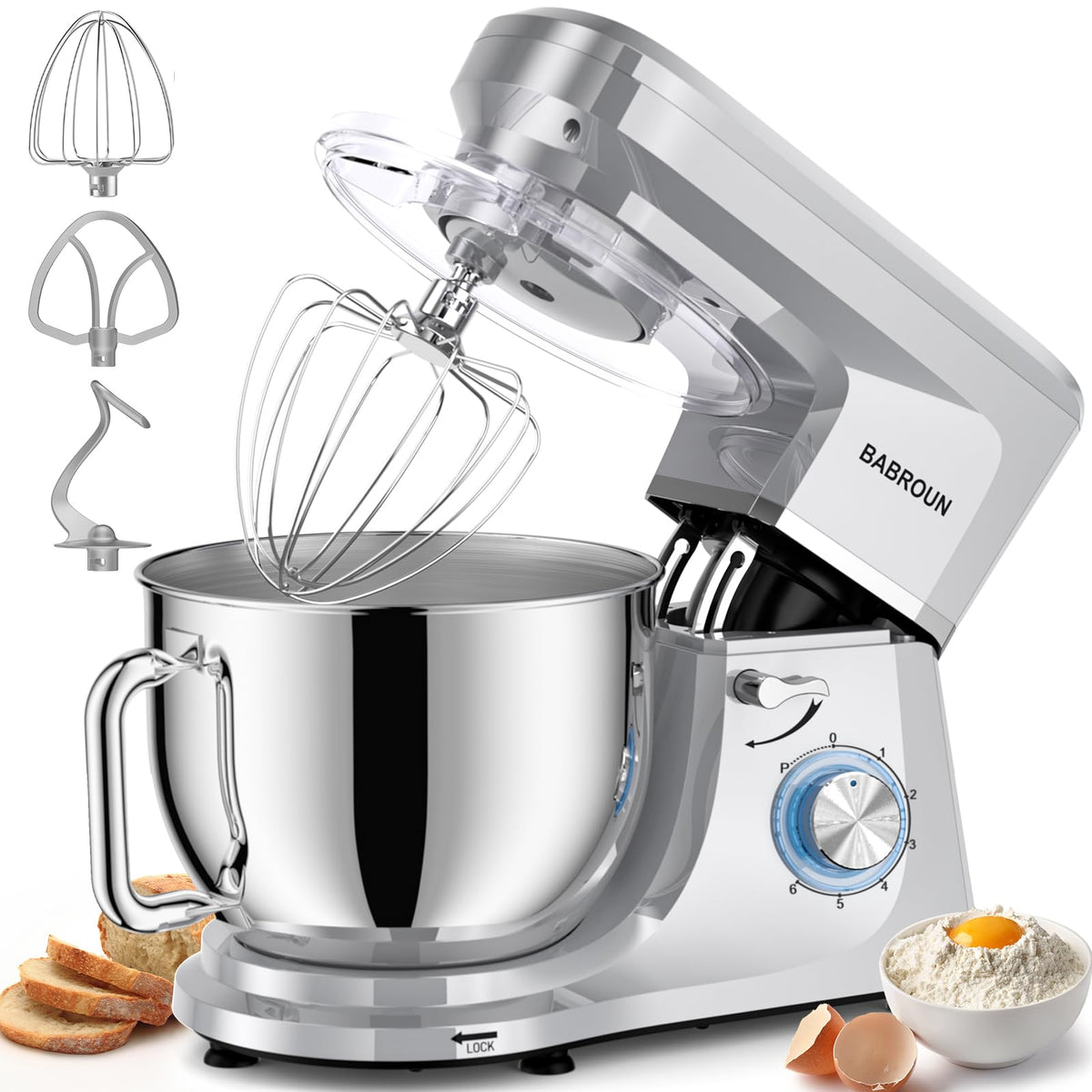 Batidora BABROUN de pie con cuenco de acero para repostería casera