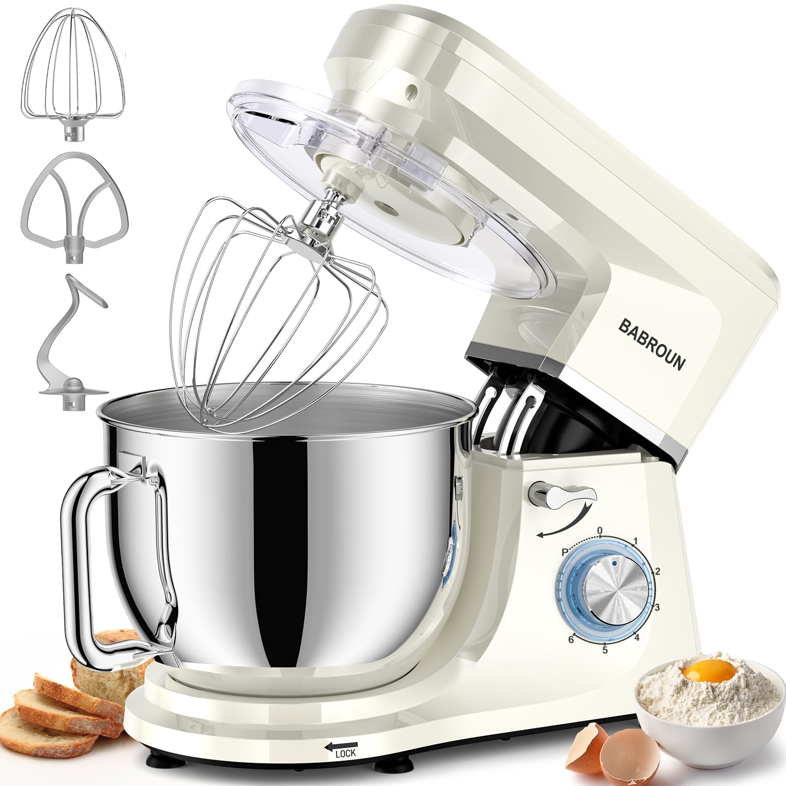 Babroun Mezcladora con tazon 8.45 qt y mango ergonomico, ideal para masas.