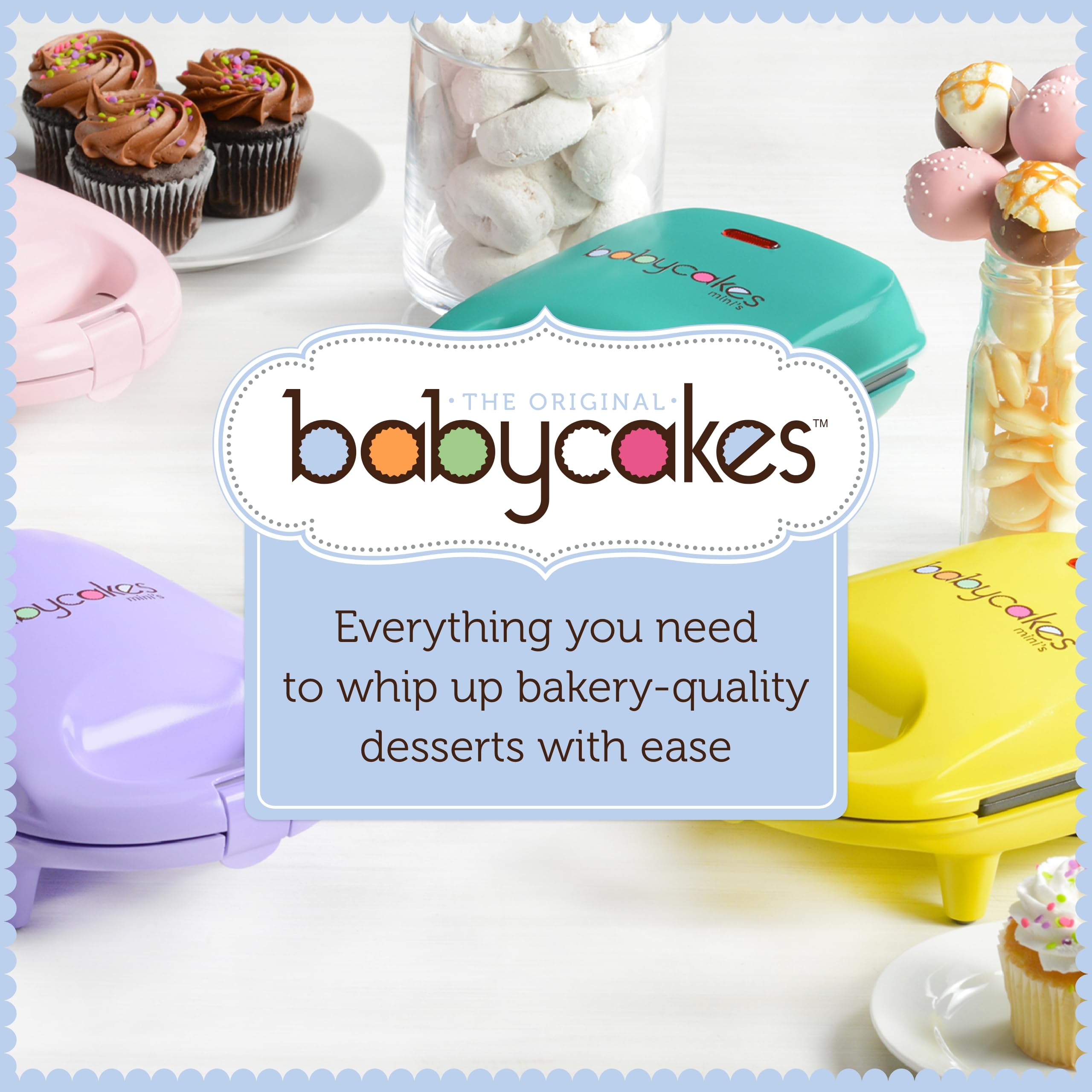 Contenido del kit Babycakes para empezar a hornear dulces.