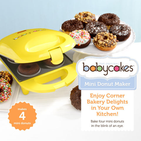 Babycakes Hacedor de Donas Mini, panel de controles, ajuste sencillo para sabores.