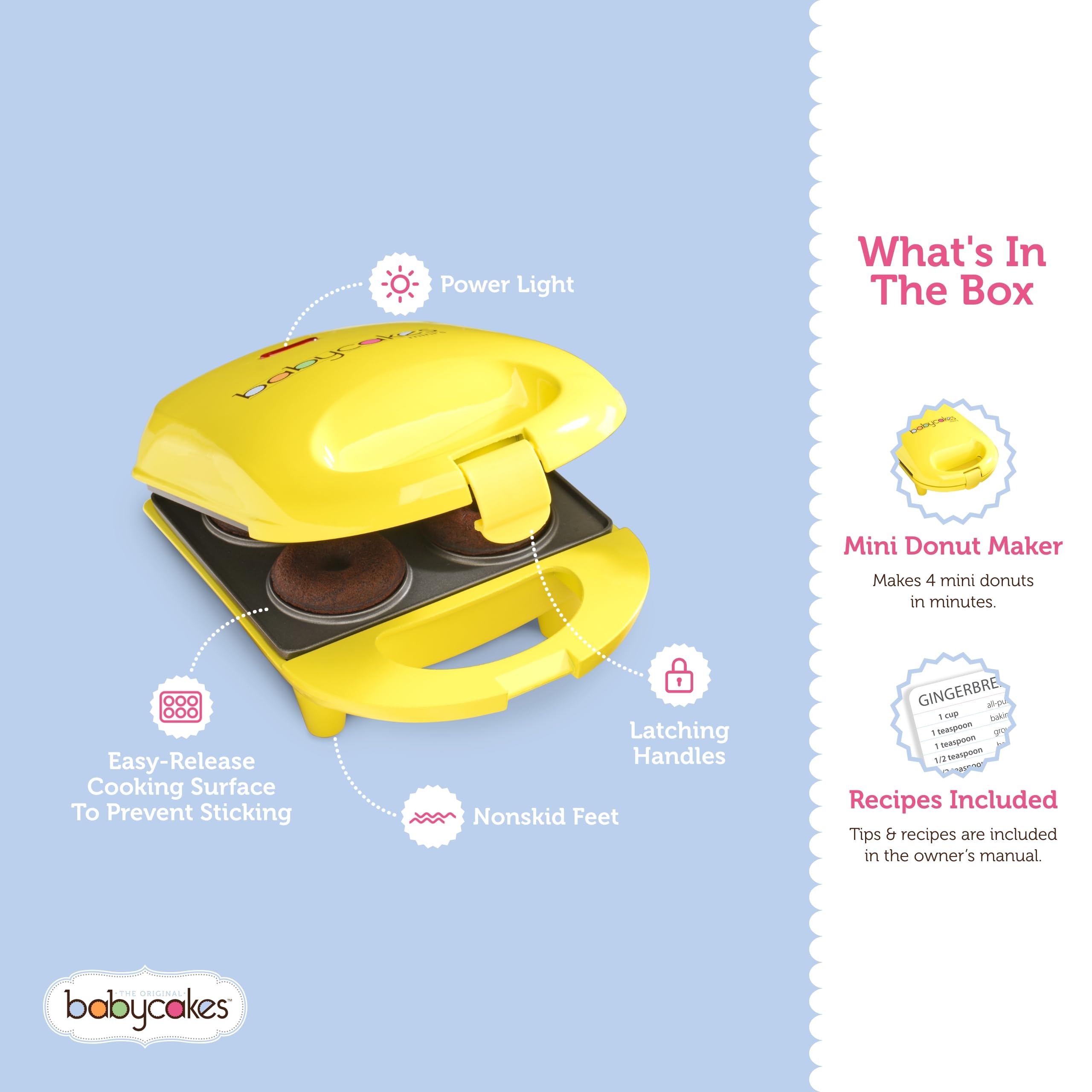 Recetas incluidas para empezar a hornear con Babycakes Hacedor de Donas Mini.