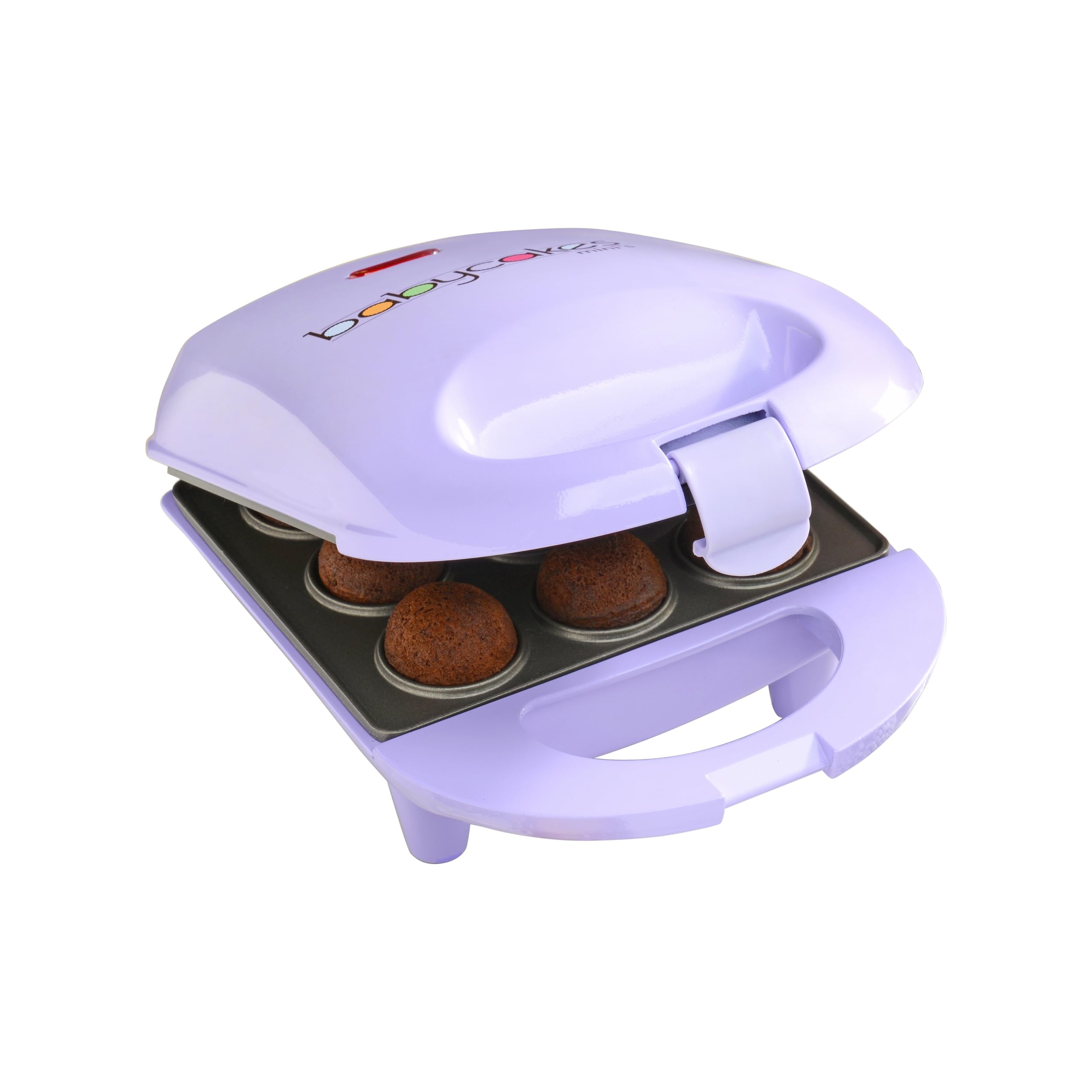 Babycakes Mini Cake Pop Maker muestra 9 piruletas listas para fiestas.