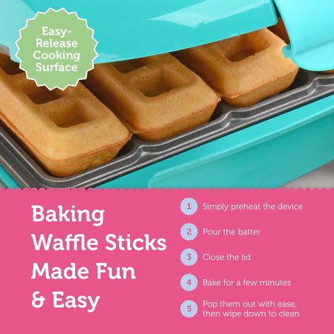 Babycakes Mini Gofre Palito prepara 4 gofres rápidamente para desayunos.