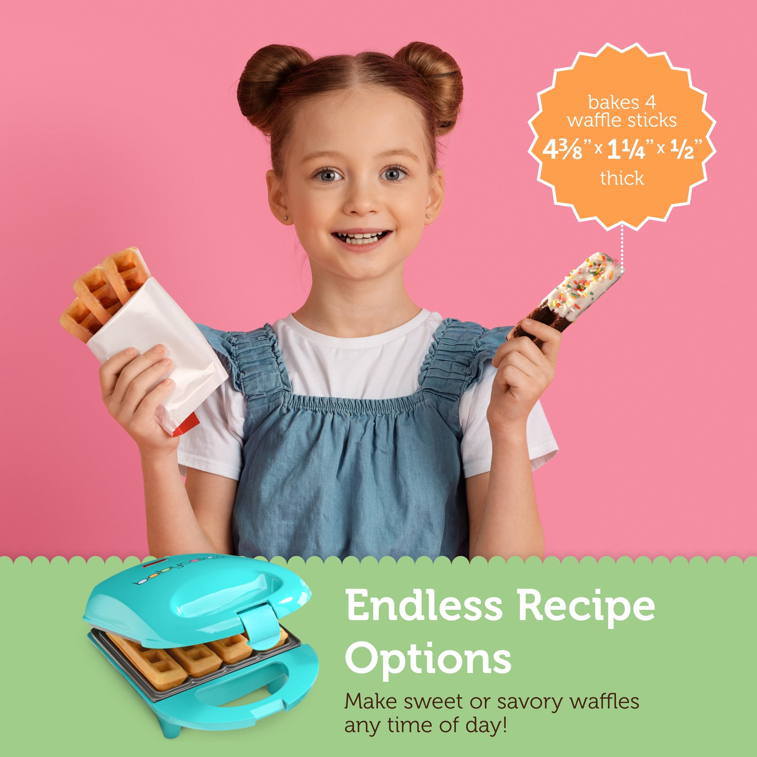 Babycakes Mini Gofre Palito con patas antideslizantes para mayor estabilidad.