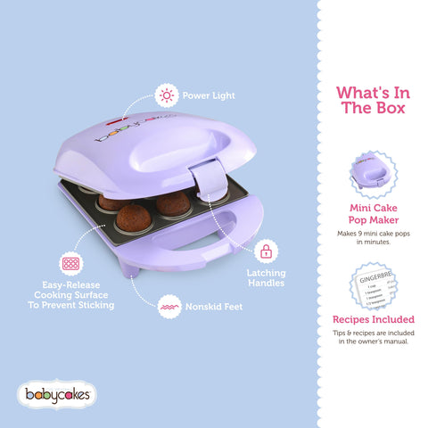 Babycakes revestimiento antiadherente facilita la limpieza tras hacer piruletas de pastel.