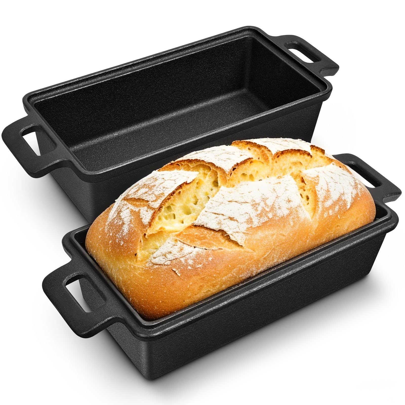 Bachdomc molde para pan de hierro fundido 9x5 con tapa, horneado uniforme