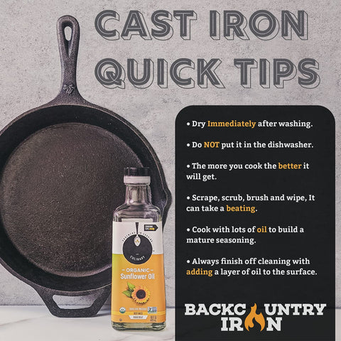 Backcountry Iron sartén interior sazonado de 10,5 pulgadas, superficie de cocción suave