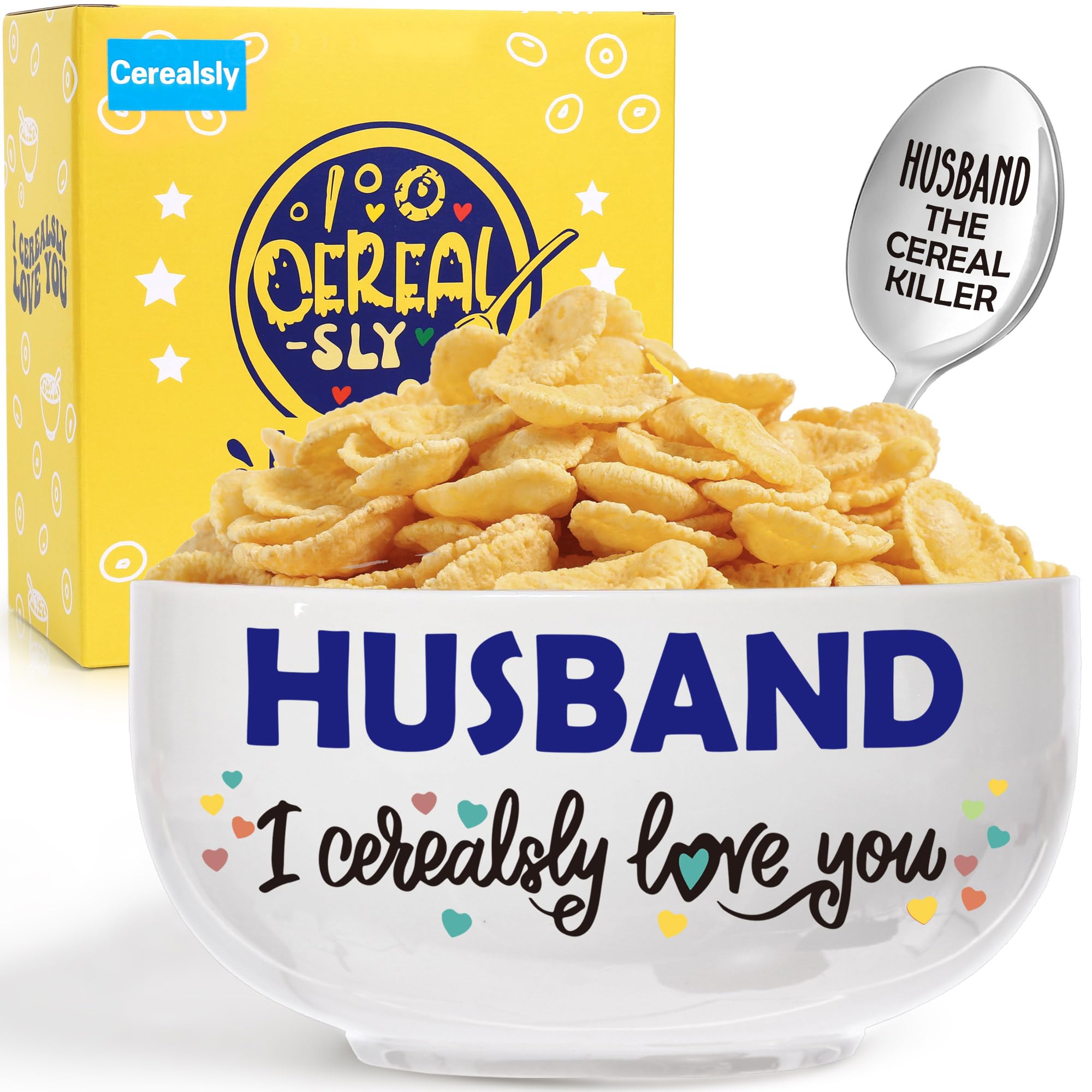 BackURyear tazón cereal con frase divertida para el esposo, ideal para desayunos diarios.