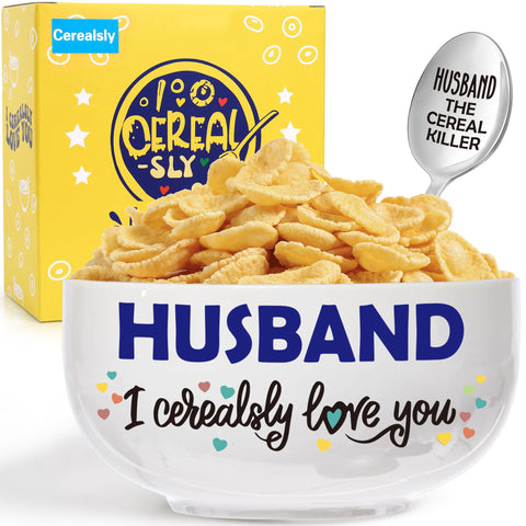 BackURyear tazón cereal con frase divertida para el esposo, ideal para desayunos diarios.