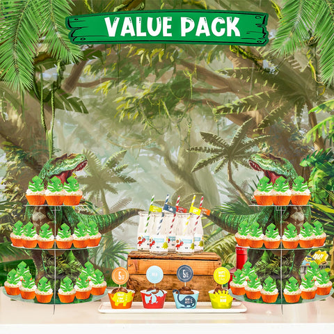 BACUTHY torres de cupcakes dinosaurio: detalle de huevos decorativos para una mesa llamativa.